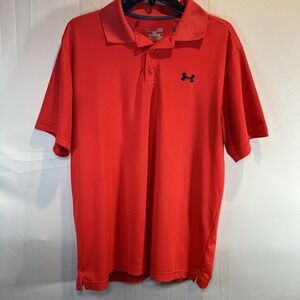 Under Armour Men's Size L Red Loose Short Sleeve Golf Polo Shirt Heat Gear Large